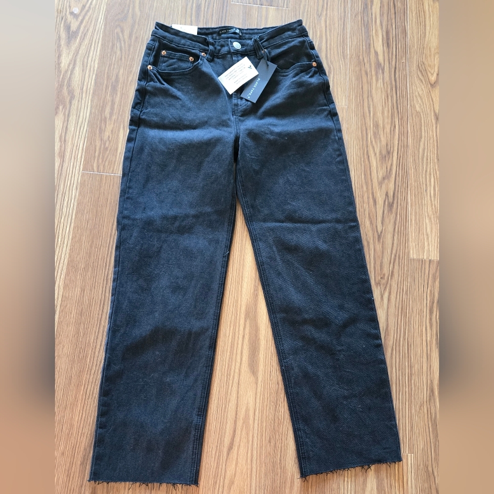Black Tape_ Black Straight-Leg Frayed Hem Jeans